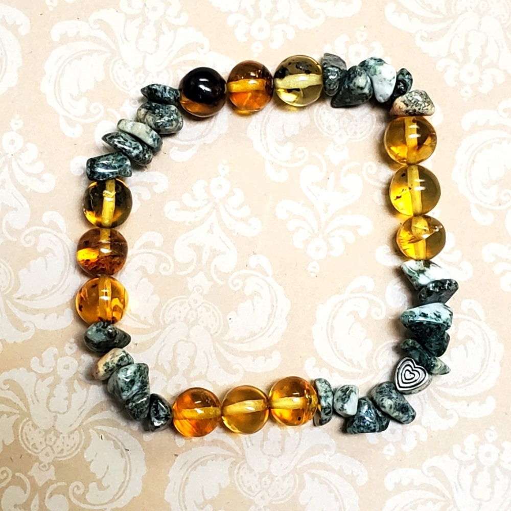 Rare Combination Preseli Blue Stone and Included Mexican Amber Beaded Br…